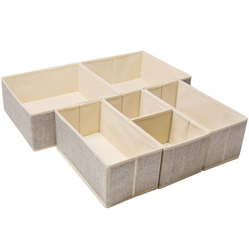 Criusia Underwear Drawer Organizer, 6 Set Foldable Underwear Drawer Organizer and Closet Dividers,Storage Box for Clothes, Socks, Underwear (6 Bins, Beige) - Image 1